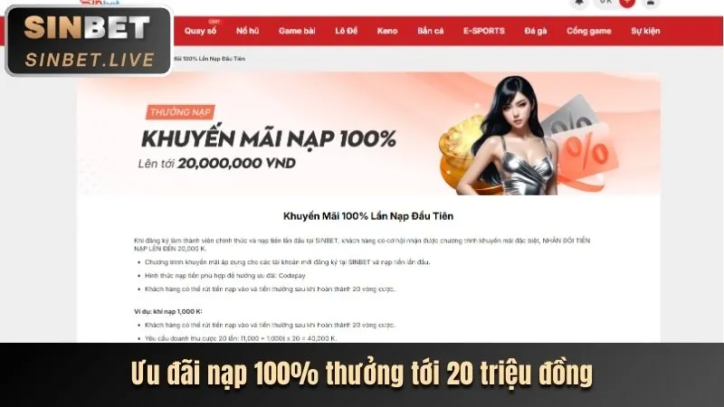 Ưu đãi chào mừng 100% tiền nạp đầu tiên